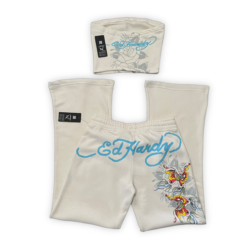 ED HARDY “BUTTERFLIES” WHITE TUBE TOP & PANT SET