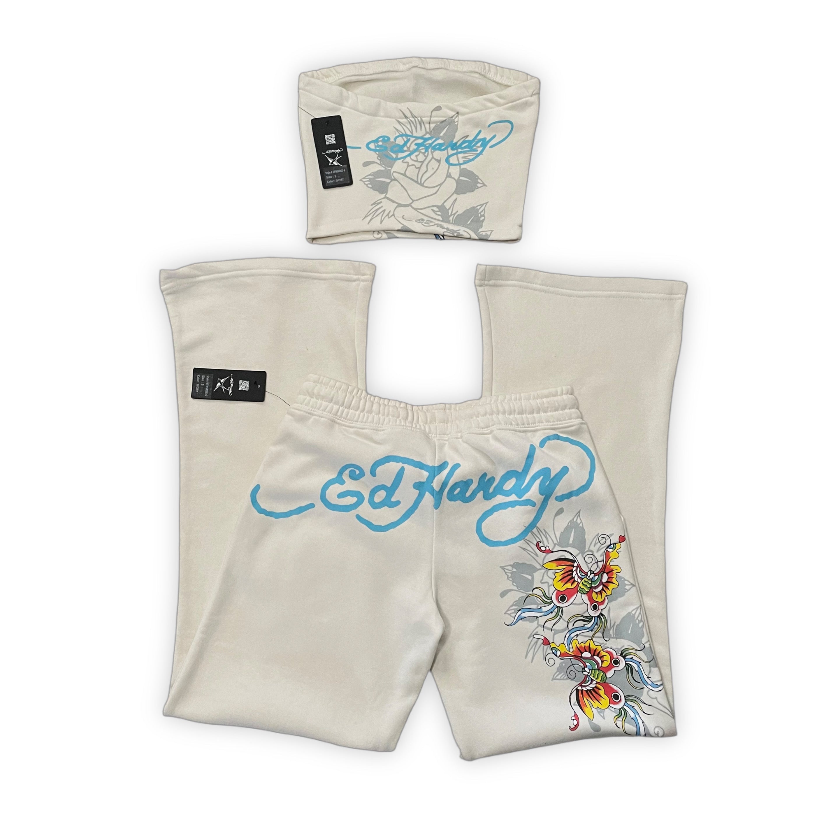 ED HARDY “BUTTERFLIES” WHITE TUBE TOP & PANT SET