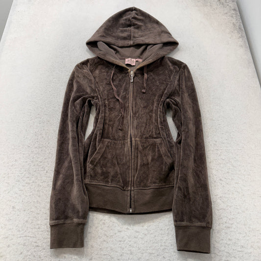Vintage Juicy Couture Women's Brown Velour Full Zip Hoodie Pockets Casual Size L