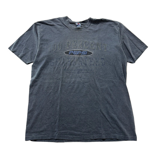 Vintage Pepsi 100 Percent Guaranteed graphic tee front heather gray