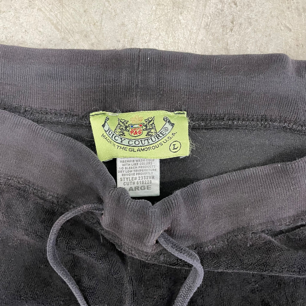 2003 Vintage Juicy Couture rhinestones flower design black velour flared pants size L