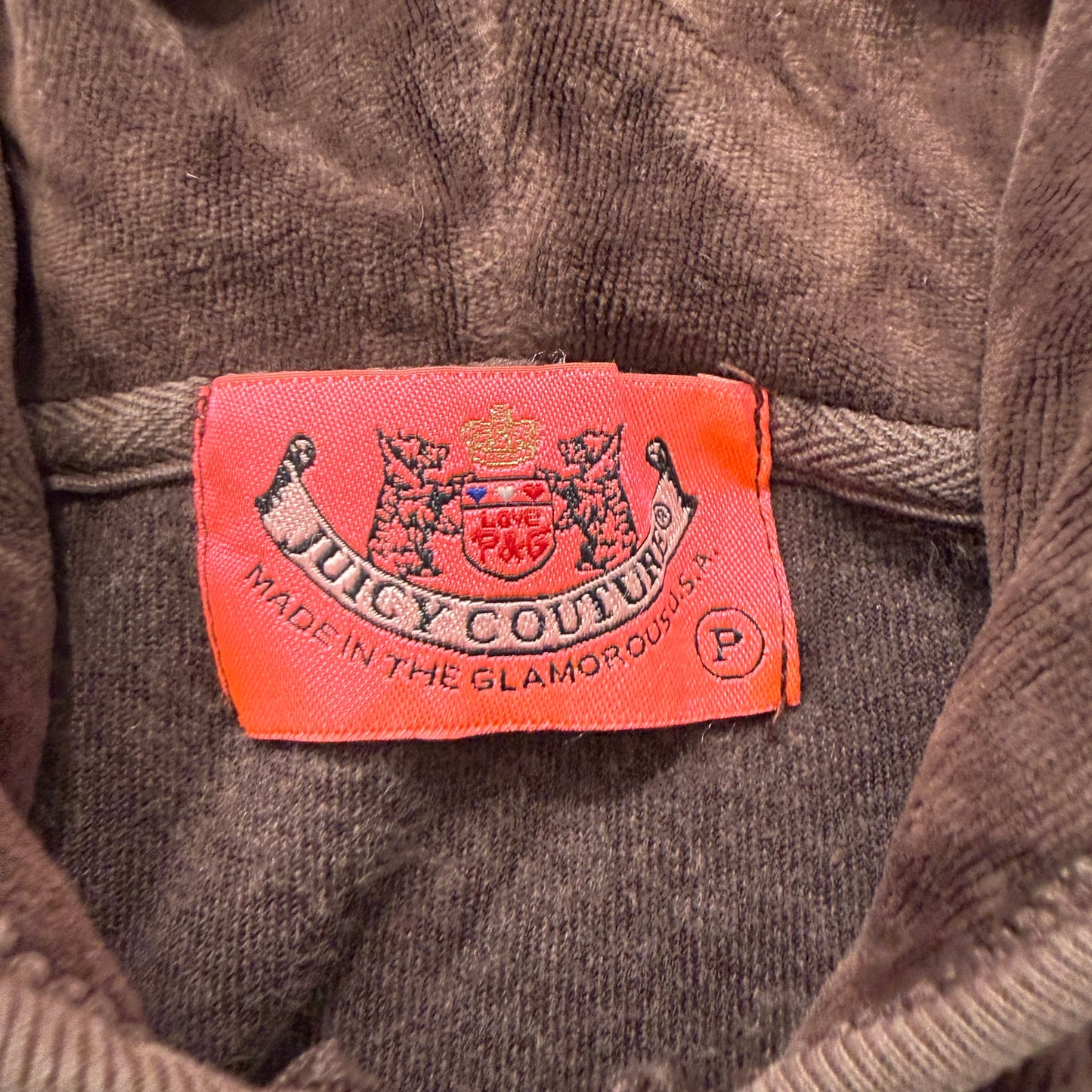 2003 Vintage Juicy Couture Women's Brown Velour Zip-Up Hoodie Pockets Size P