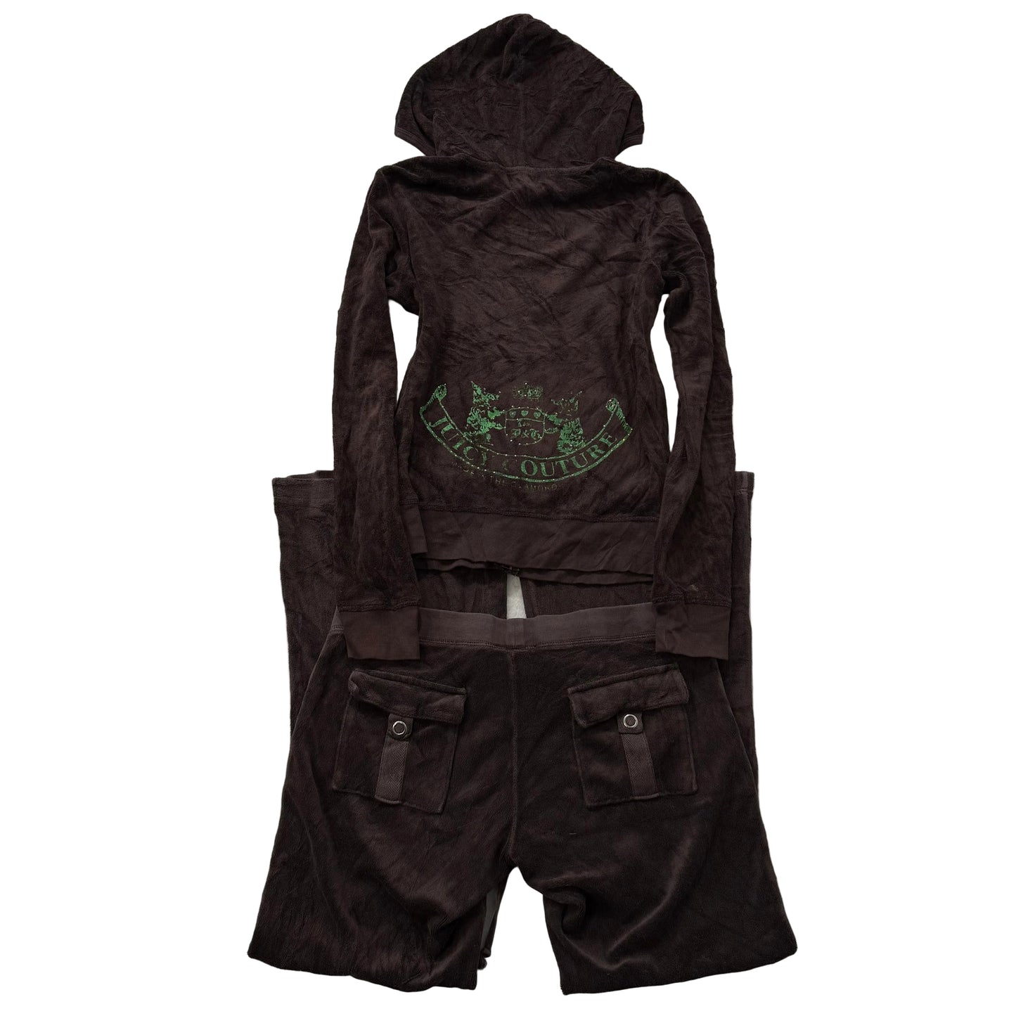 Juicy Couture Brown Terry cloth Tracksuit Set Zip Up Hoodie & Flared Pants Y2k Size M