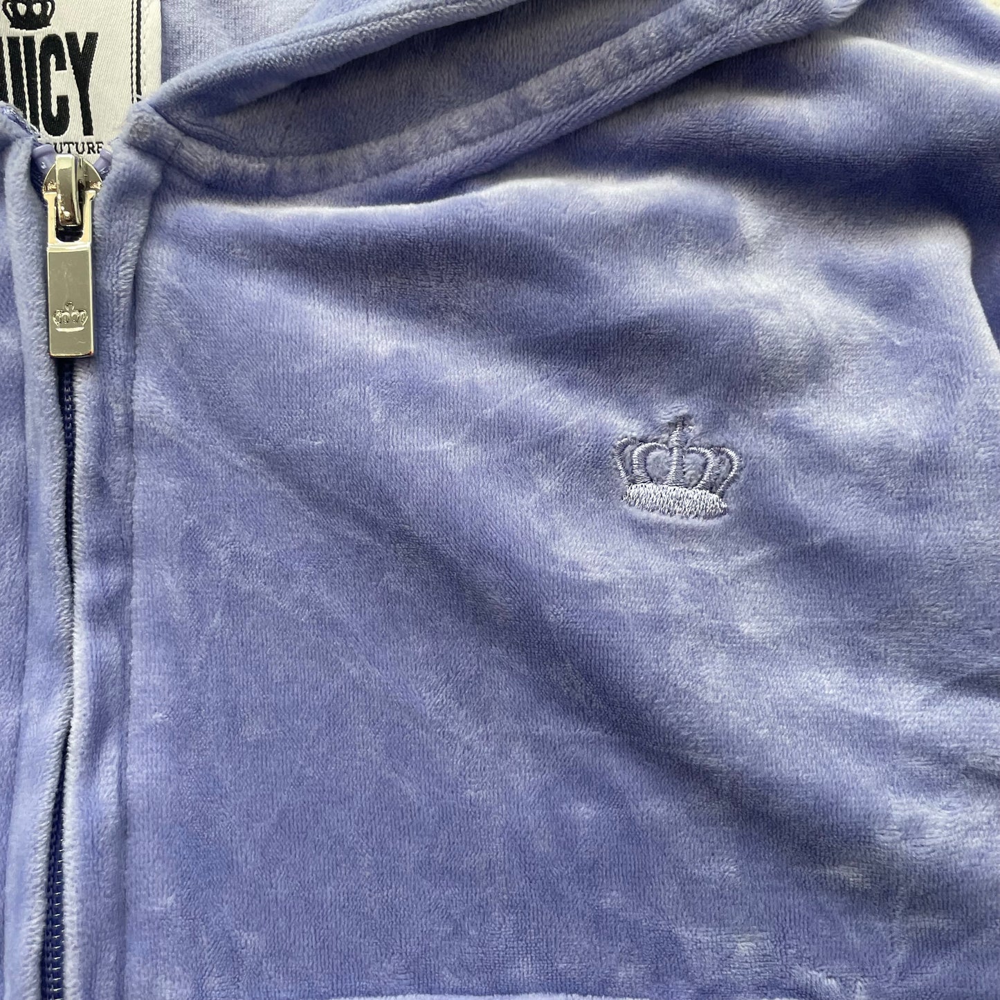 Juicy Couture Women's Periwinkle Blue Velour Zip Up Cropped Hoodie Logo Size 2XL