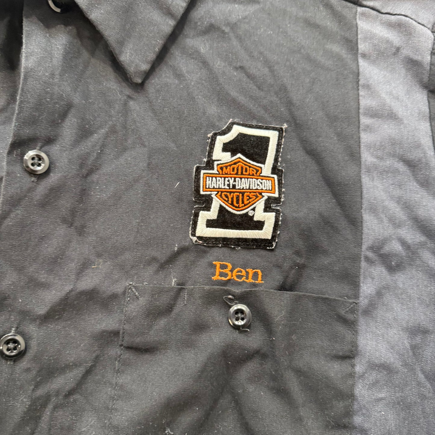 Harley-Davidson Men’s Black Mechanic Work Shirt Embroidered Logo Patches Size L
