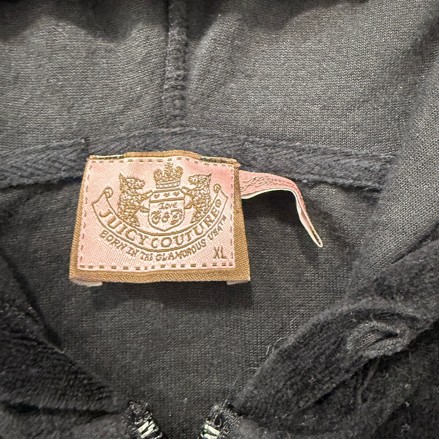 Juicy Couture Women's Black Velour Zip-Up Hoodie Loungewear Pockets Y2K Size XL