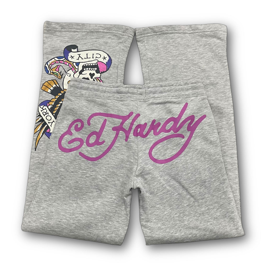 ED HARDY “NYC Skull” GREY FLARED PANTS