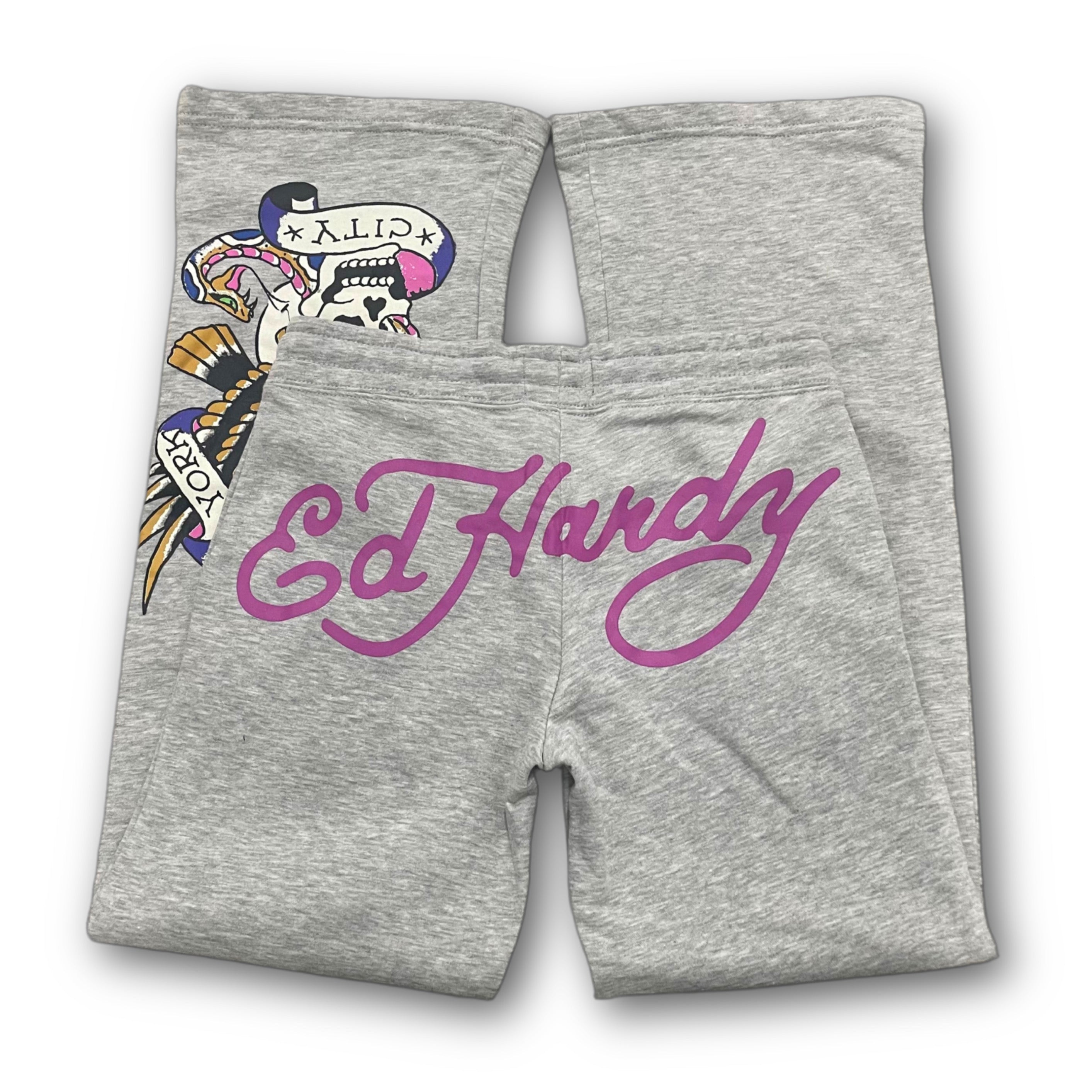 ED HARDY “NYC Skull” GREY FLARED PANTS
