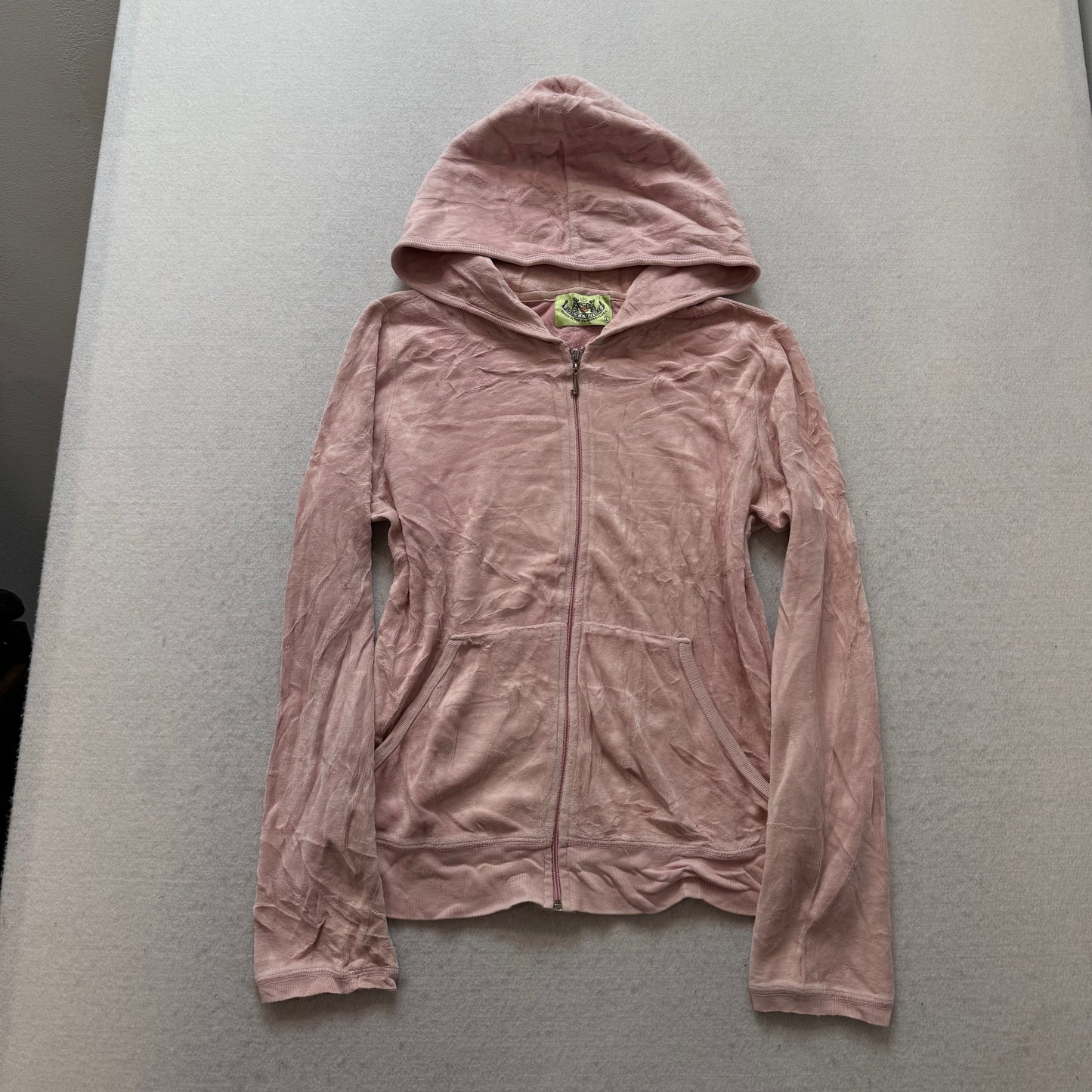 Juicy Couture Dusty Rose Velour Tracksuit Set Zip Up Hoodie & Flared Pant Size L