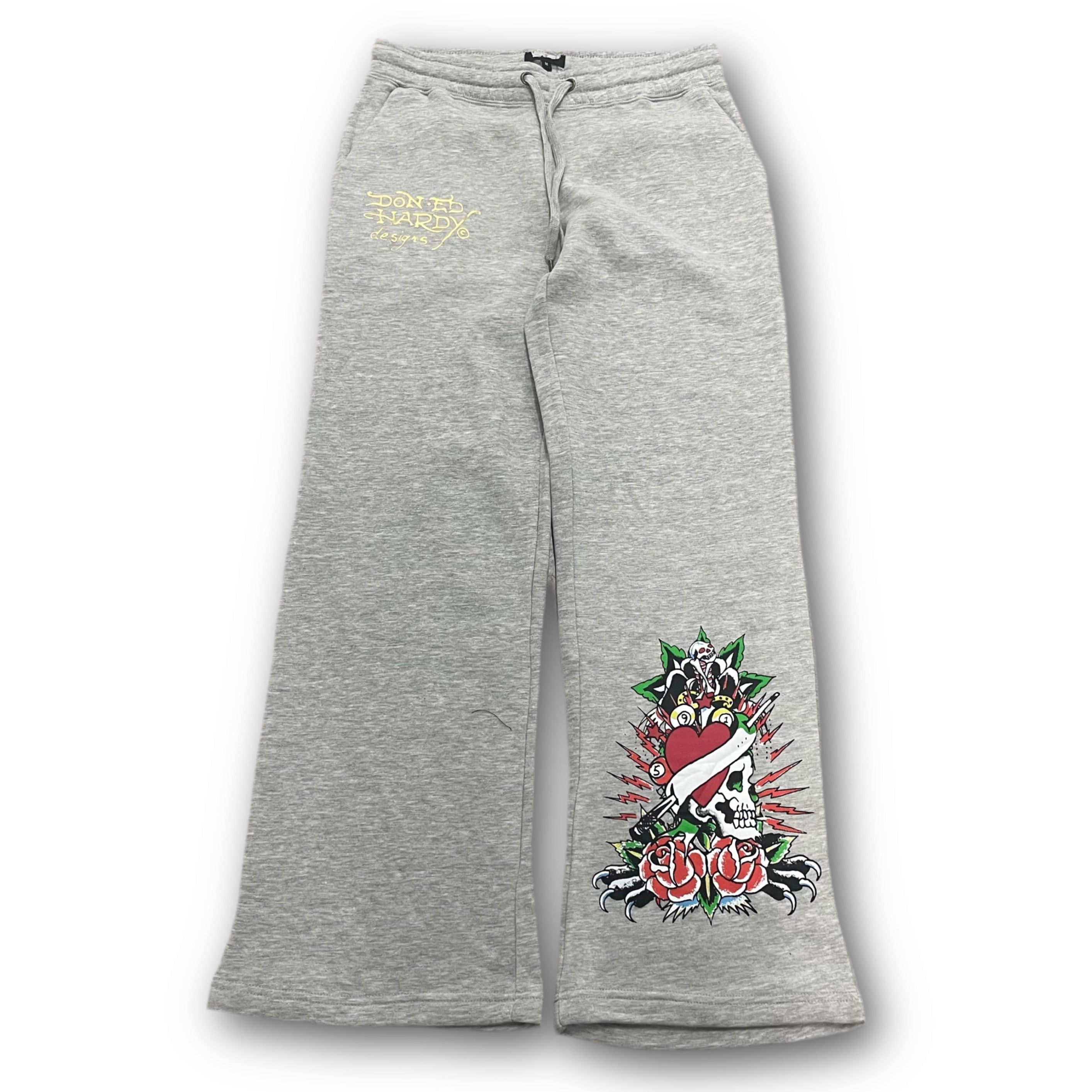 ED HARDY “Heart Of Roses” GREY FLARED PANTS