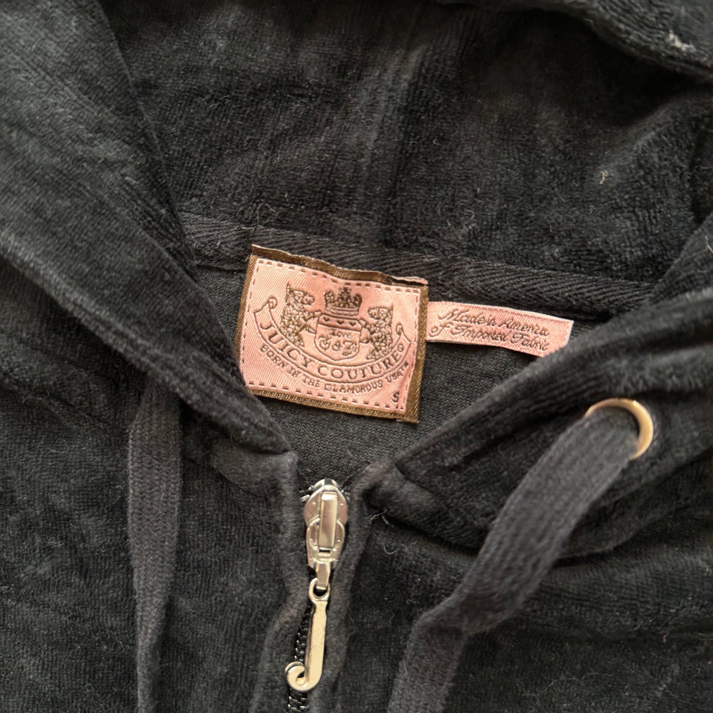 Juicy Couture Jet Black Velour Tracksuit Set Zip Up Hoodie & Flared Pant Size S