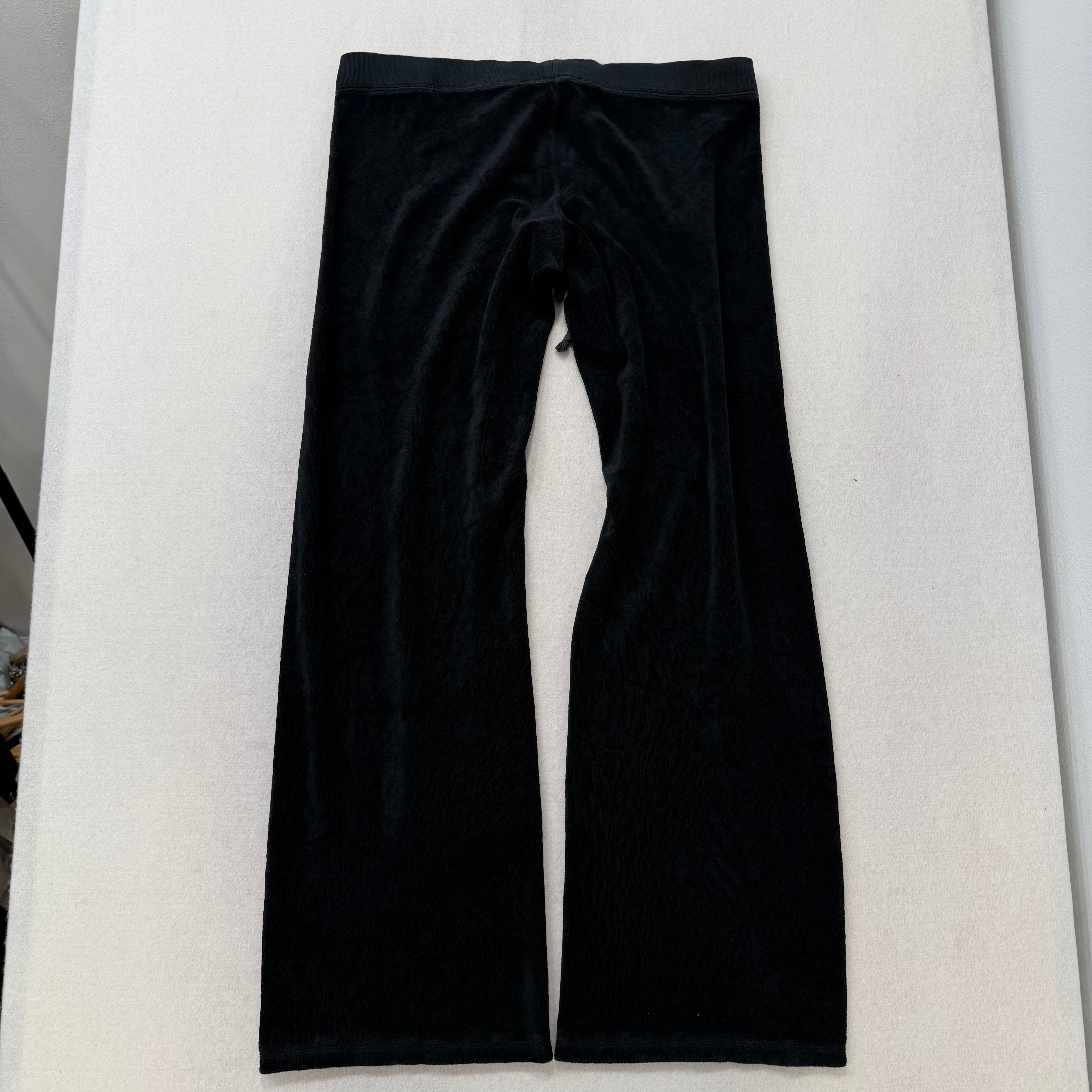 2003 Vintage Juicy Couture black terry cloth drawstring flare pants size M