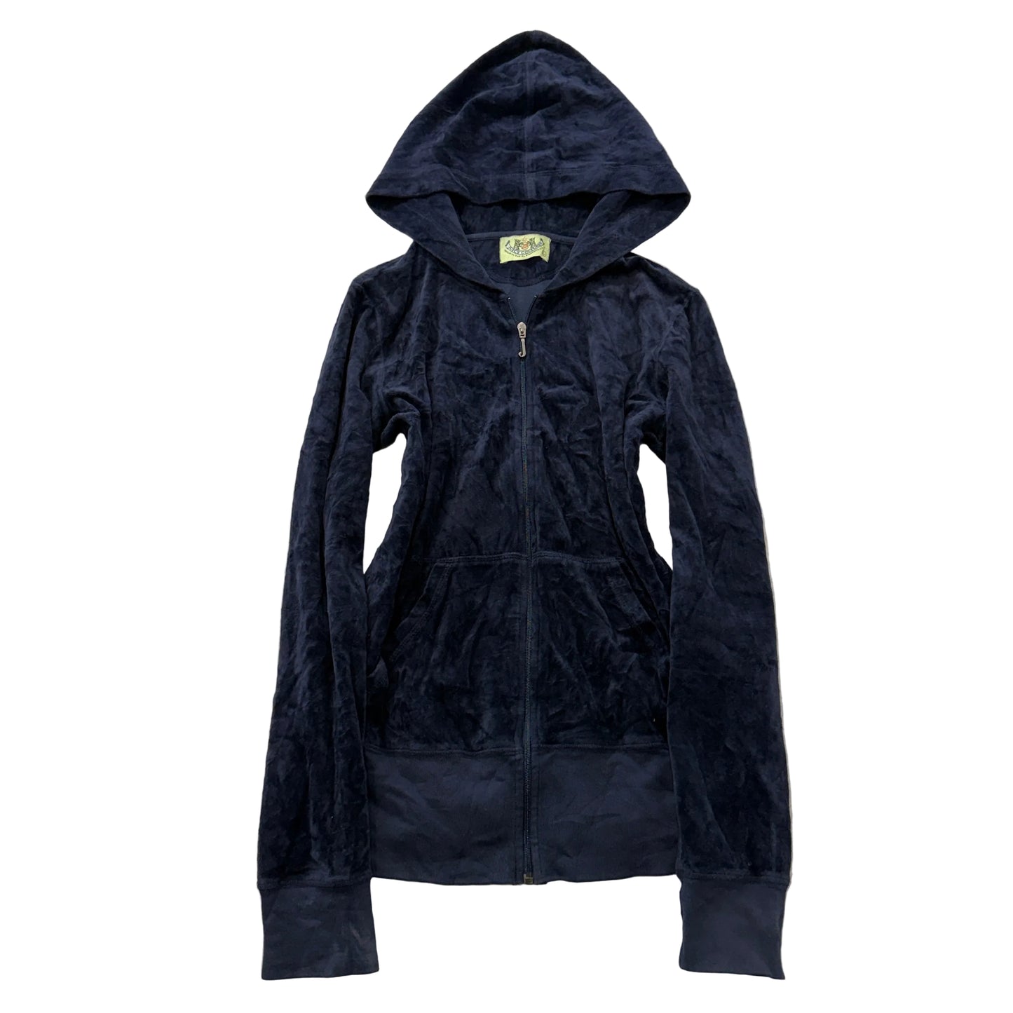 2003 Vintage Juicy Couture Women's Navy Blue Velour Zip-Up Hoodie Pockets Size L