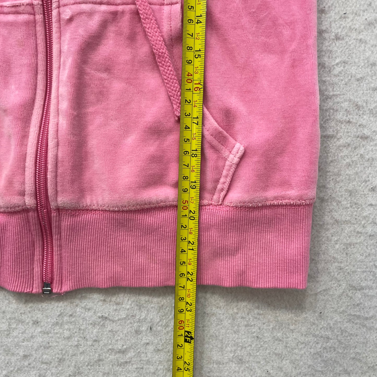 Vintage Juicy Couture Women's Pink Velour Zip-Up Hoodie Drawstring Pocket Size S