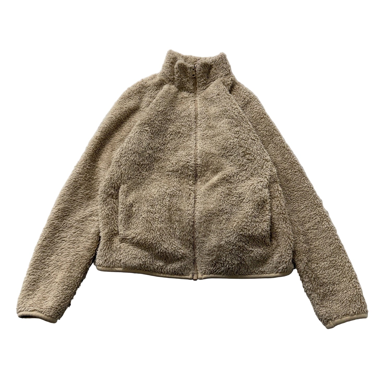 Uniqlo Women's Beige Fleece Full Zip Jacket Sherpa Fluffy Cozy Outdoor Size S