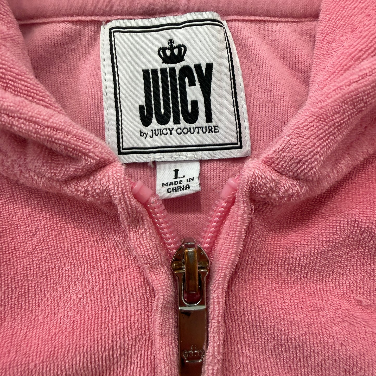 Juicy Couture Women Light Pink Terry Cloth Zip-Up Hoodie Pockets Classic Size L