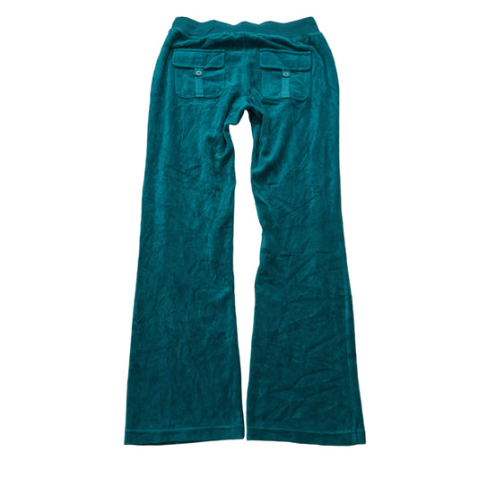 Vintage Juicy Couture Women's Teal Velour Flared Track Pants Snap Pockets Size L