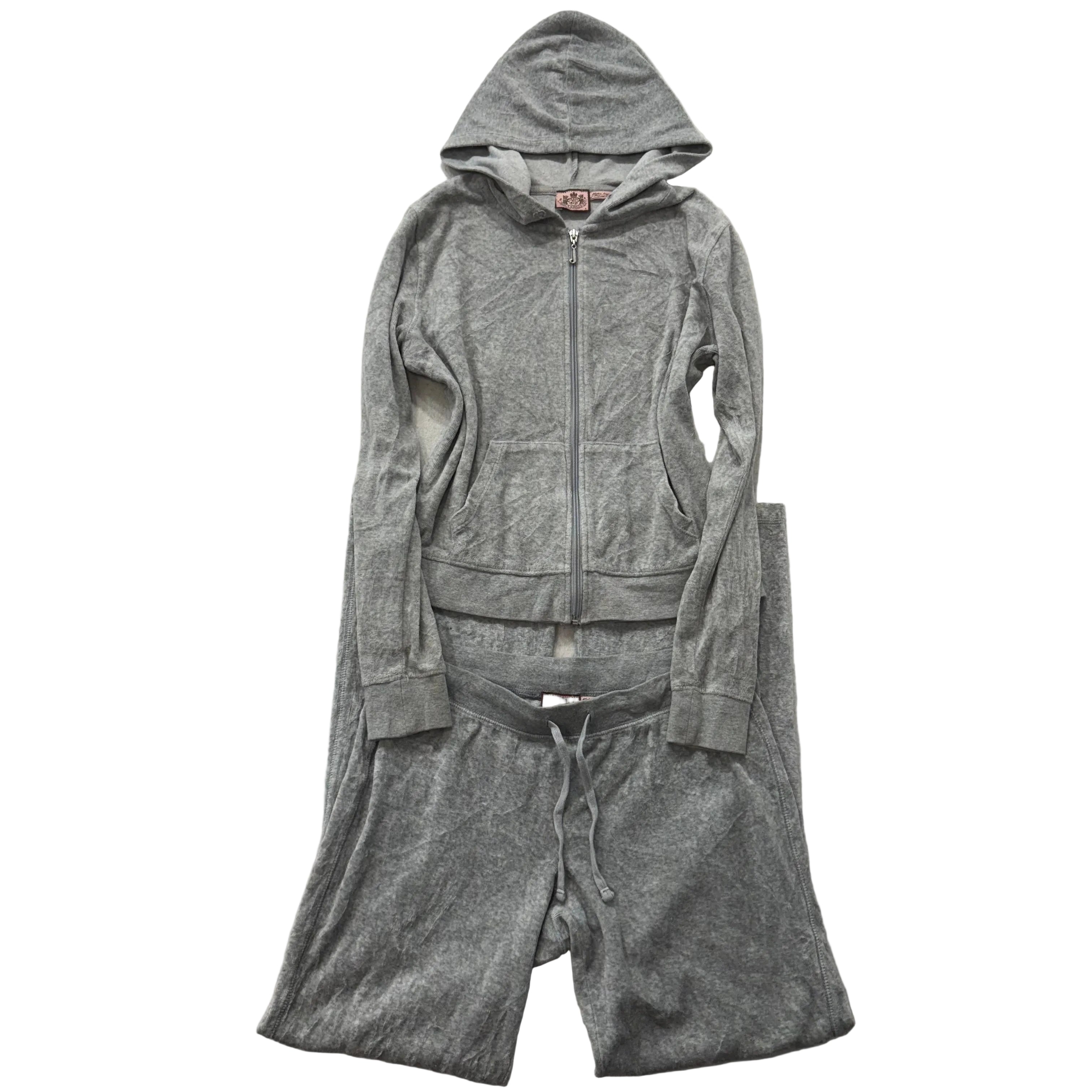 Juicy Couture Gray Velour Tracksuit Set Zip Up Hoodie & Flared Pants Y2K Size S