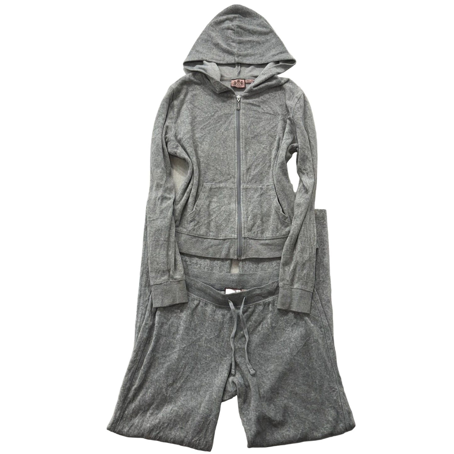 Juicy Couture Gray Velour Tracksuit Set Zip Up Hoodie & Flared Pants Y2K Size S
