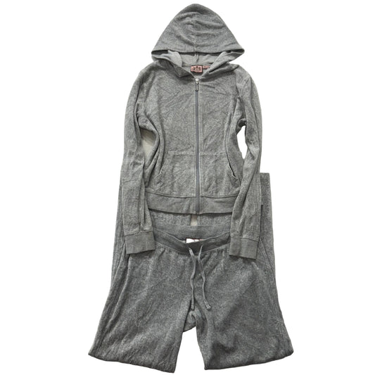 Juicy Couture Gray Velour Tracksuit Set Zip Up Hoodie & Flared Pants Y2K Size S