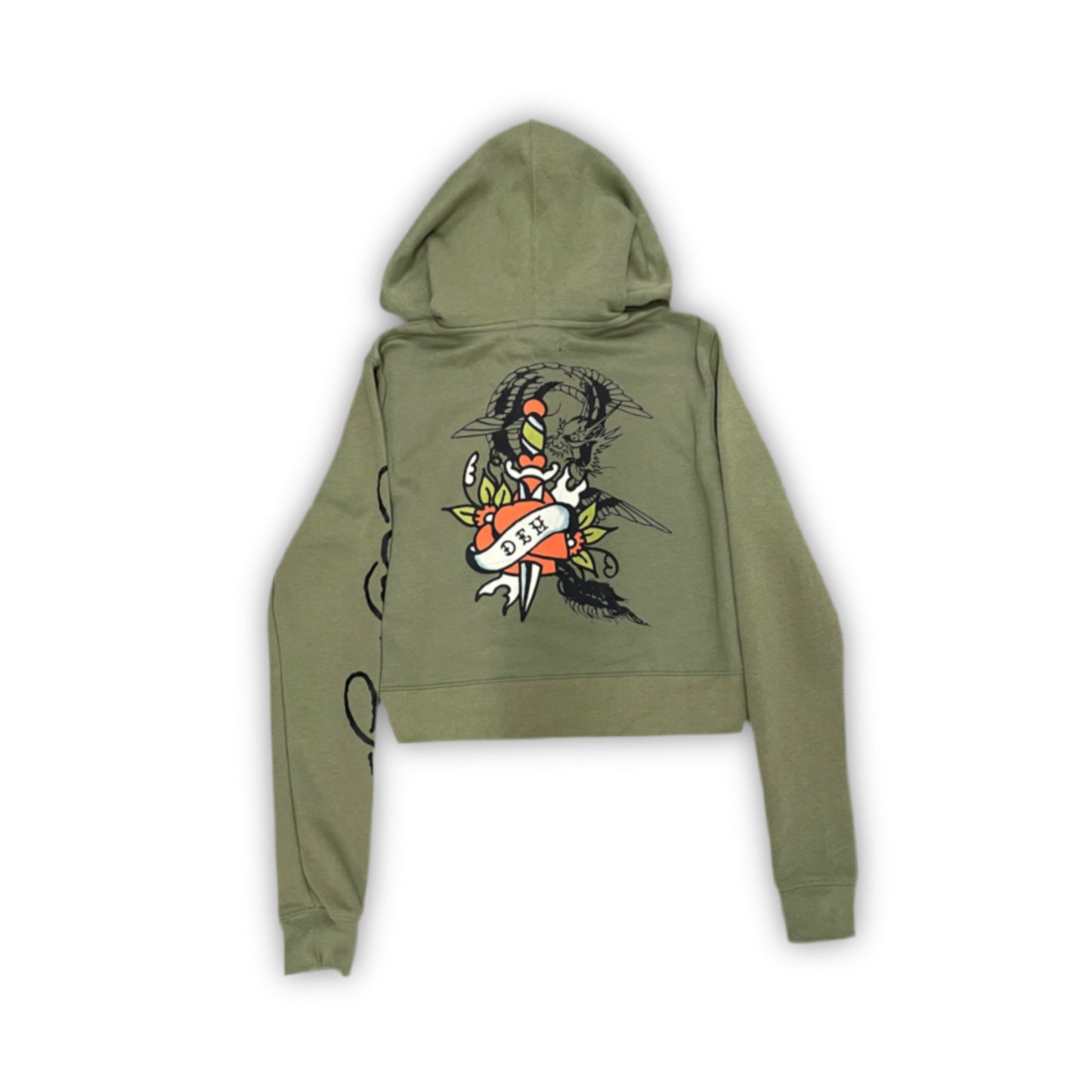 ED HARDY “dragon hearts” SAGE CROPPED ZIP UP HOODIE - Clean Curriculums 