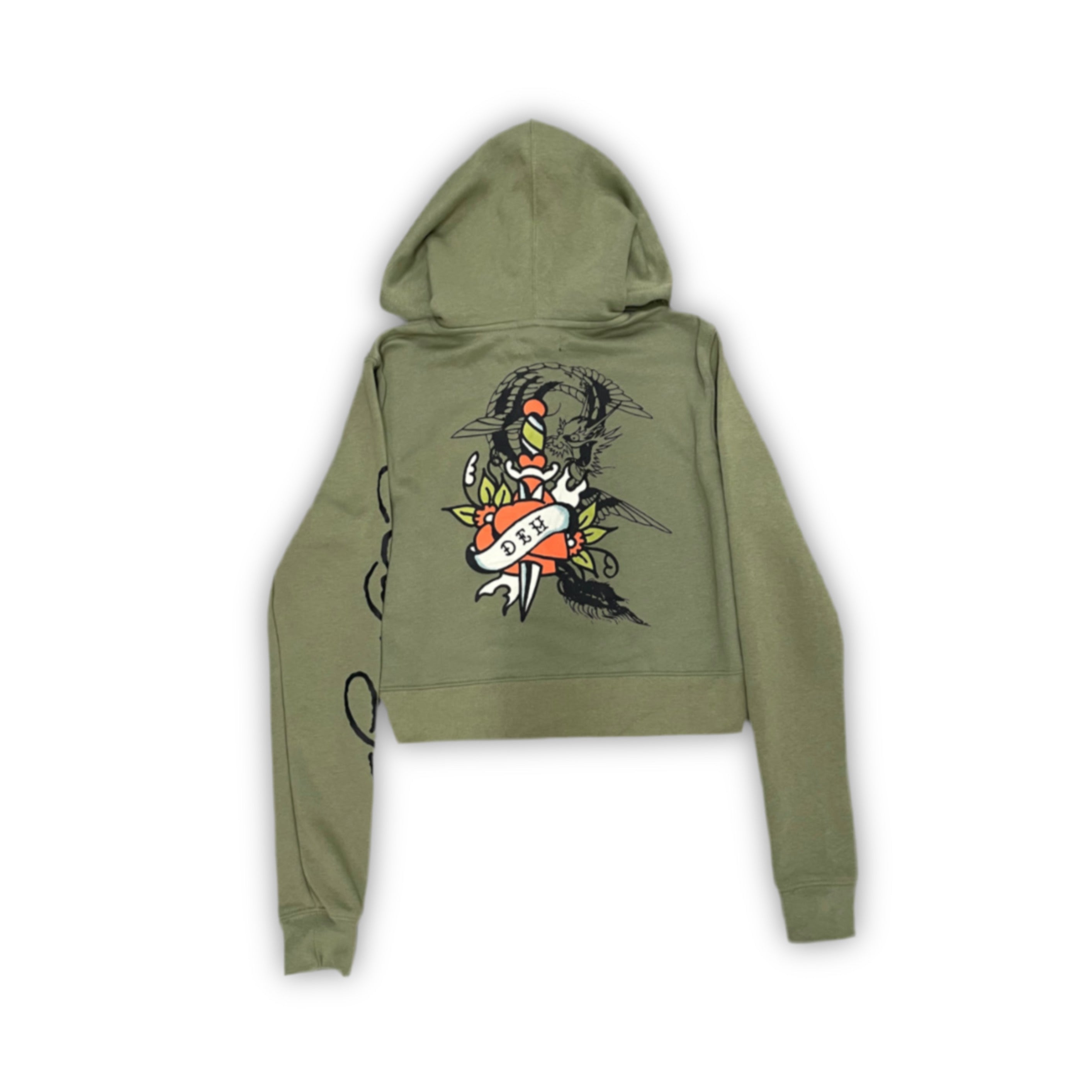 ED HARDY “dragon hearts” SAGE CROPPED ZIP UP HOODIE