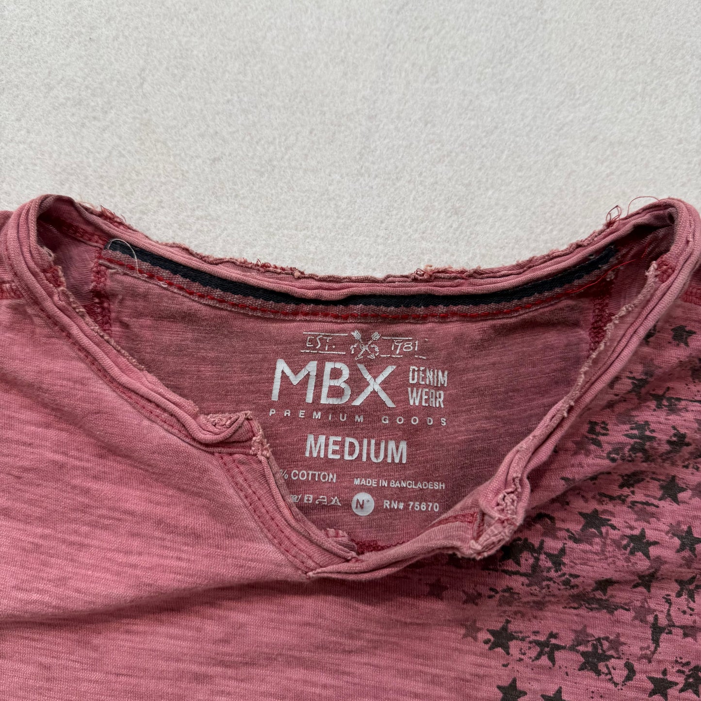 MBX Premium Men's Faded Maroon Cotton T-Shirt V-Neck Short Sleeve Graphic Size M