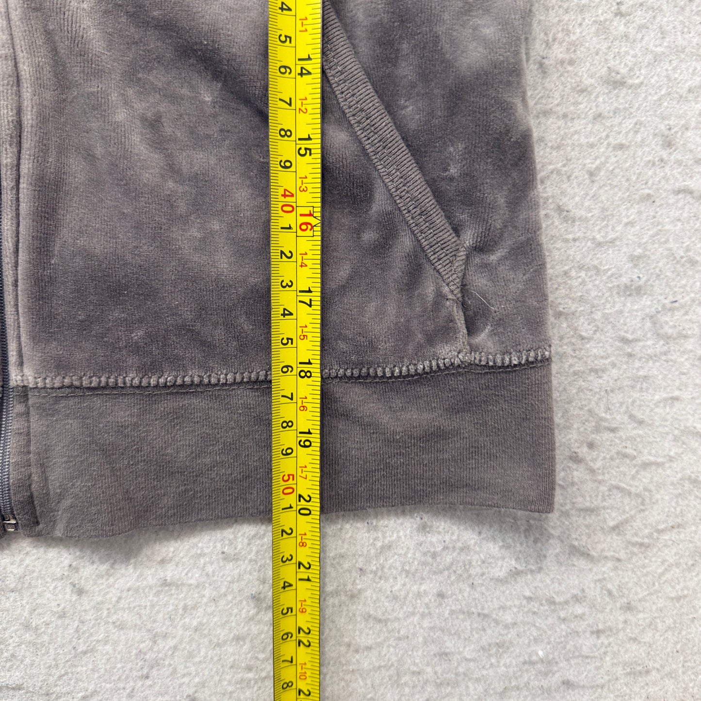 Juicy Couture Womens Grey Velour Zip-Up Hoodie Pockets Rhinestone Graphic Size M