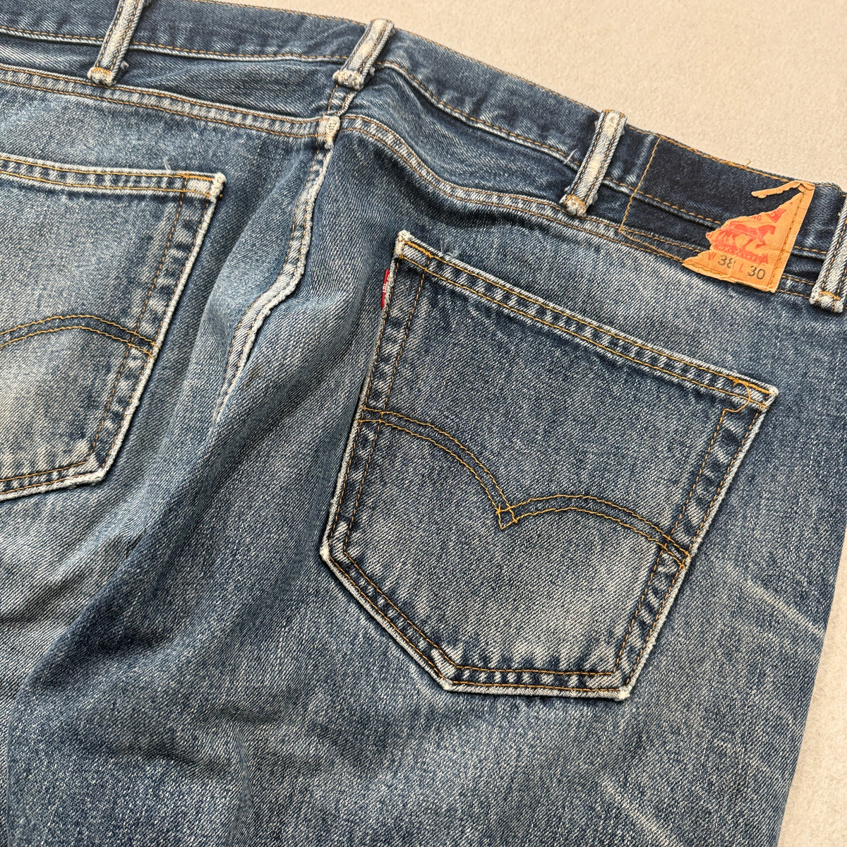 Levis Vintage Distressed Patched Straight Jeans Size 36x30 photo 3