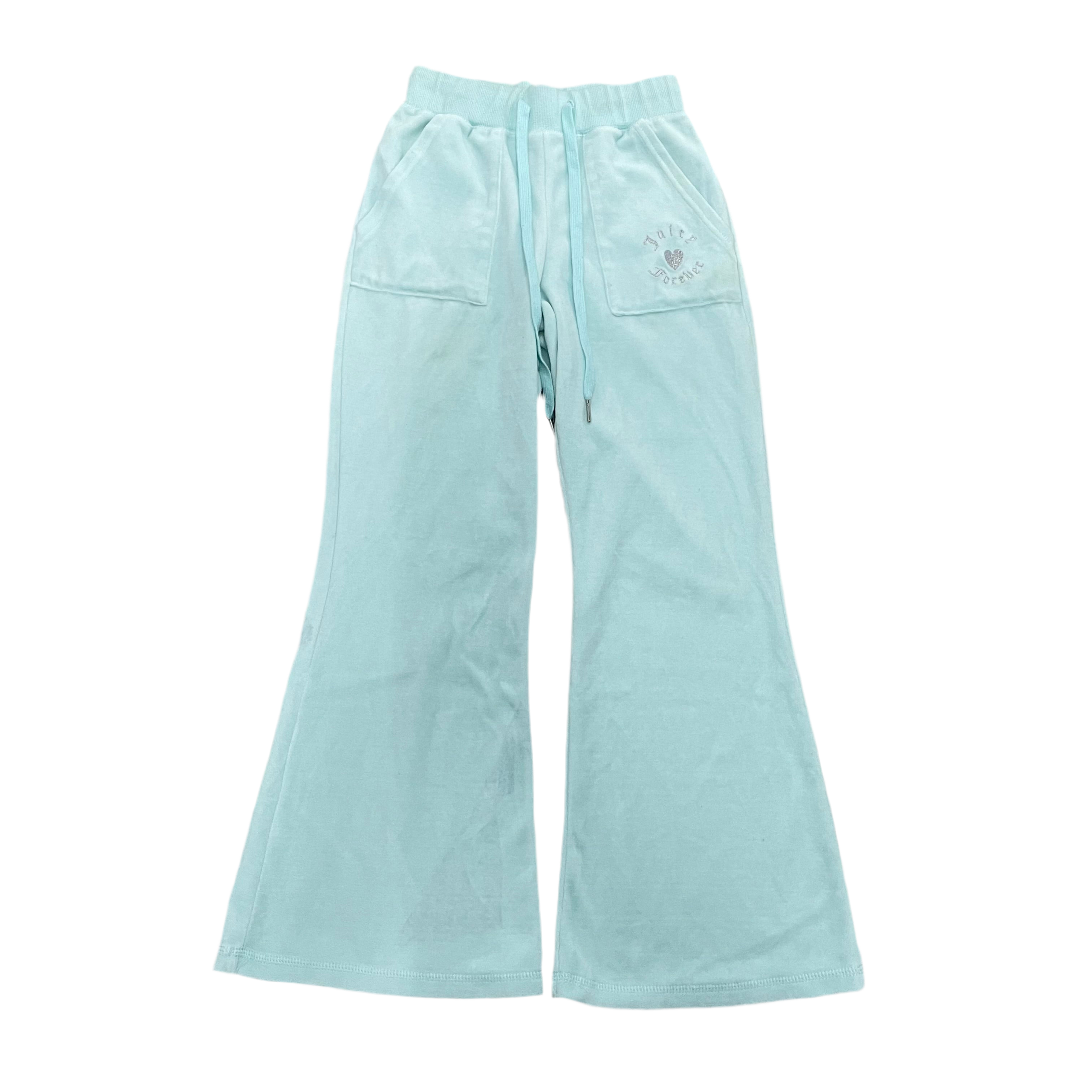 Light Blue Velour Juicy Couture X Forever 21 Flared Pants w/ RHINESTONE DESIGN SIZE XS