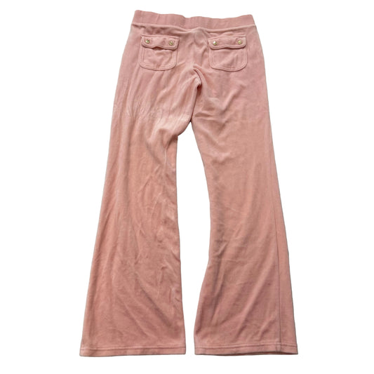 Juicy Couture Women Pastel Pink Velour Flared Track Pant Snap-Flap Pocket Size M