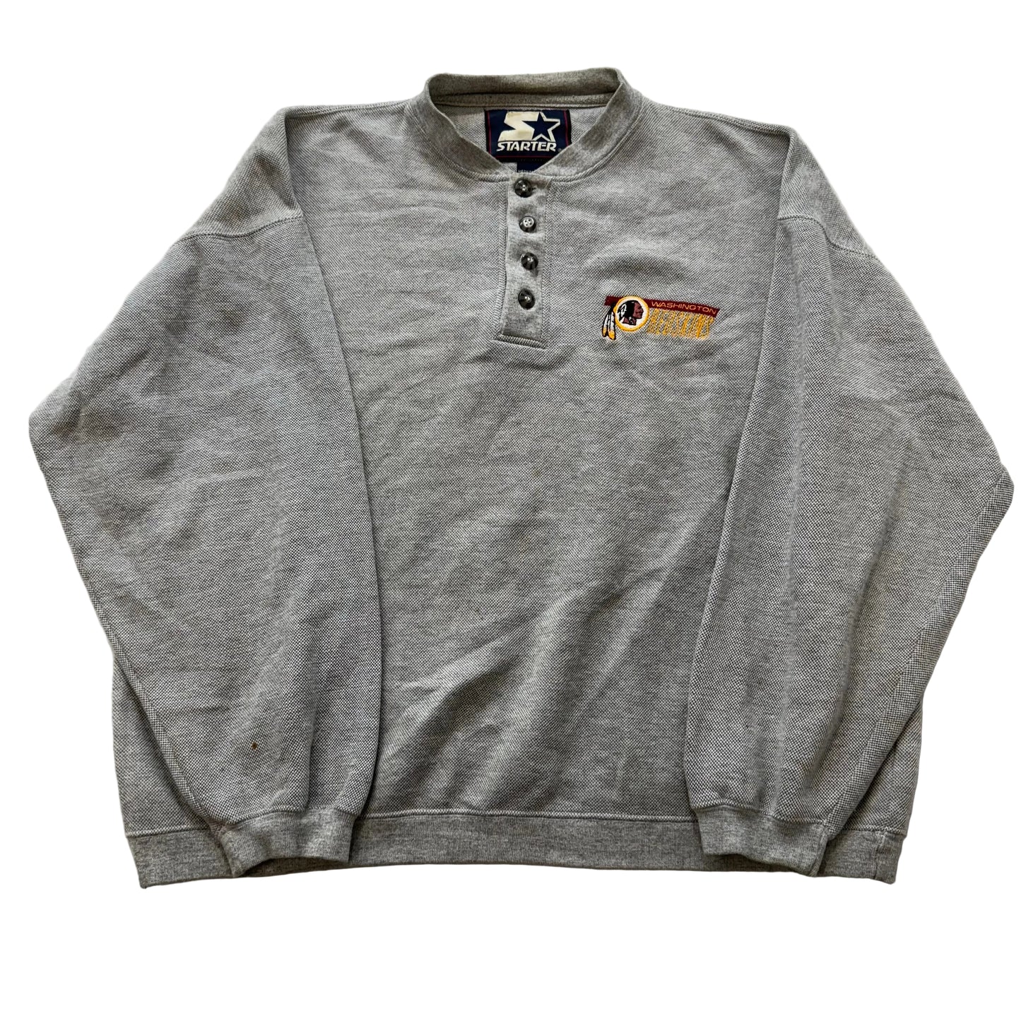 Starter Men's Heather Gray Polyester Blend Henley Sweatshirt Long Sleeves Size M