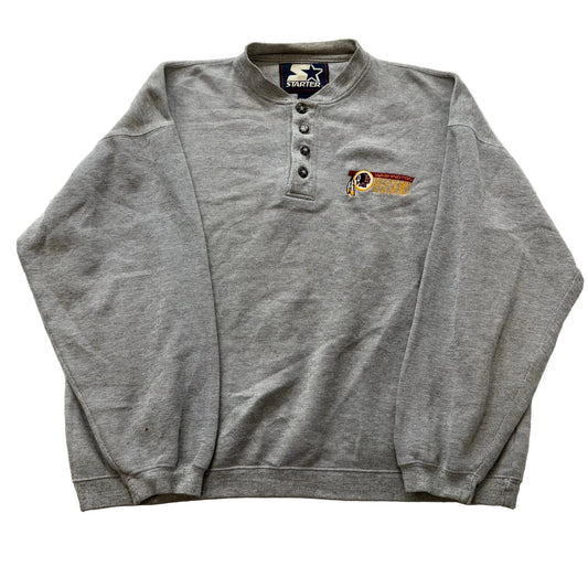 Starter Men's Heather Gray Polyester Blend Henley Sweatshirt Long Sleeves Size M