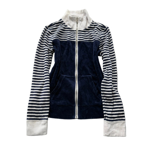 Lauren Ralph Lauren Navy Striped Velour Full Zip Jacket Size S photo 1