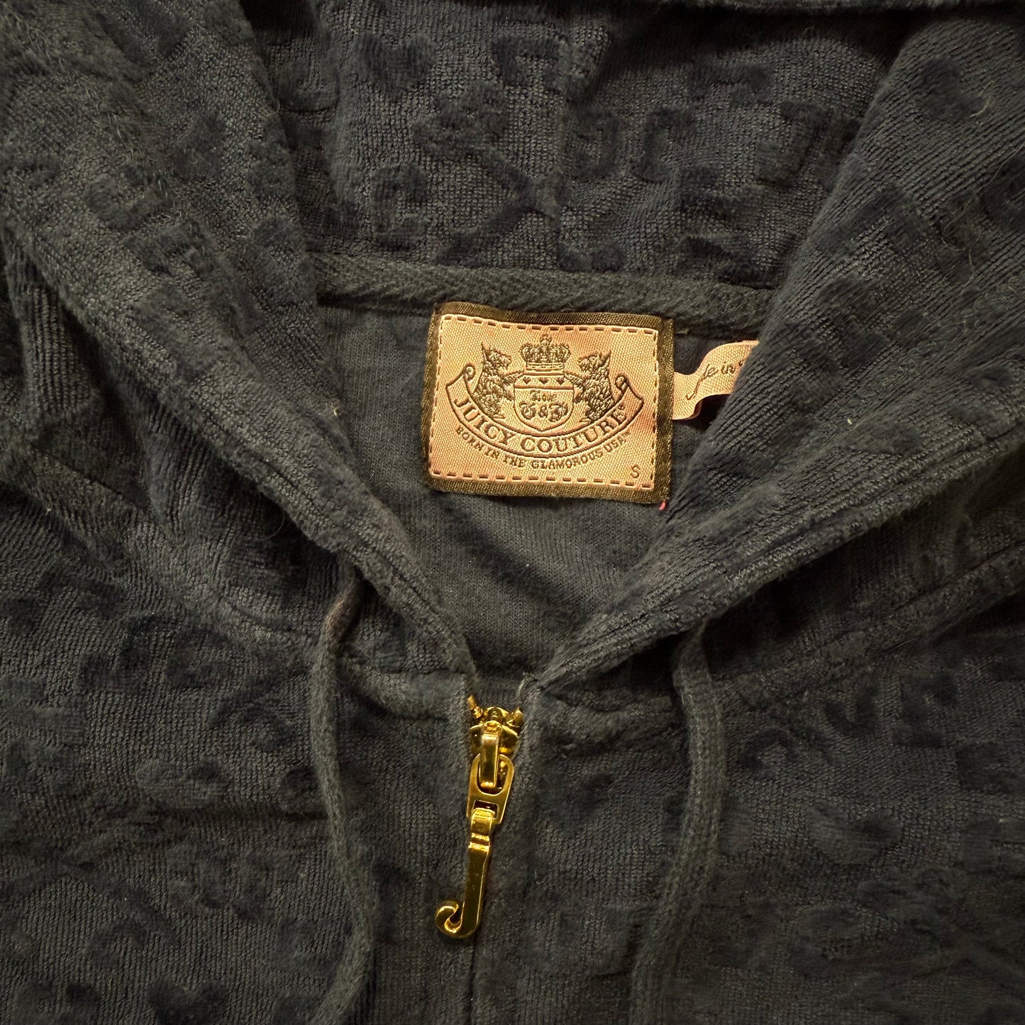 Vintage Juicy Couture Navy Monogram Embellished Terrycloth Zip Up Hoodie Size S