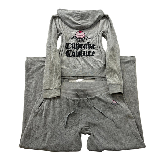 Vintage Juicy Couture Cupcake Couture Womens Grey Velour Tracksuit Set Size L/XL
