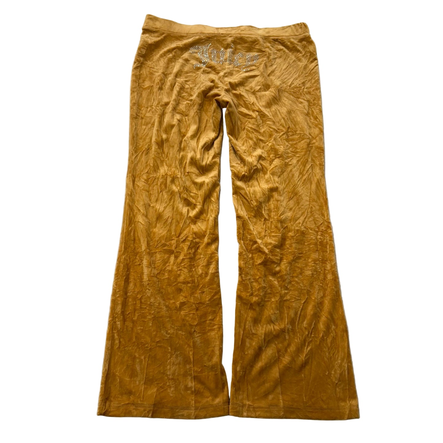 Juicy Couture Women Yellow Iris Velour Flared Track Pant Rhinestones Logo Size L
