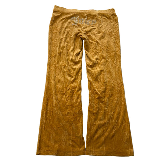 Juicy Couture Women Yellow Iris Velour Flared Track Pant Rhinestones Logo Size L