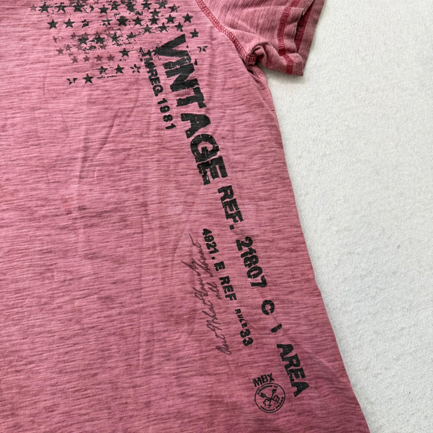 MBX Premium Men's Faded Maroon Cotton T-Shirt V-Neck Short Sleeve Graphic Size M