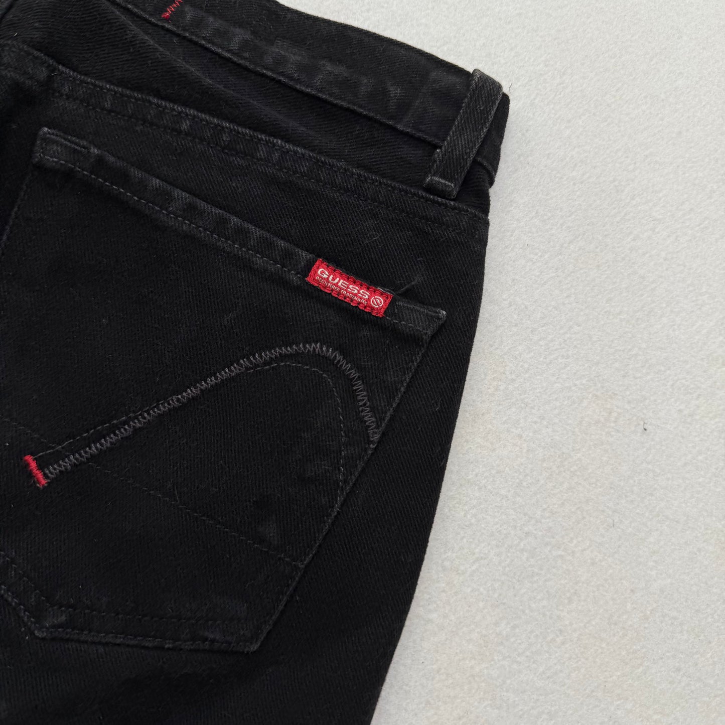 Guess Jeans Women's Solid Black Denim Bootcut Jeans Y2K Fashion Logo Size 26