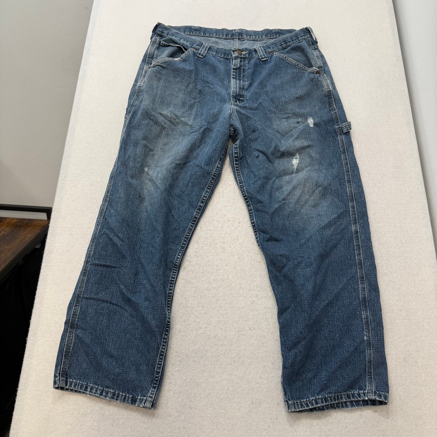 Lee Men Medium Blue Denim Baggy Straight Leg Carpenter Jeans Hammer Loop Size 40