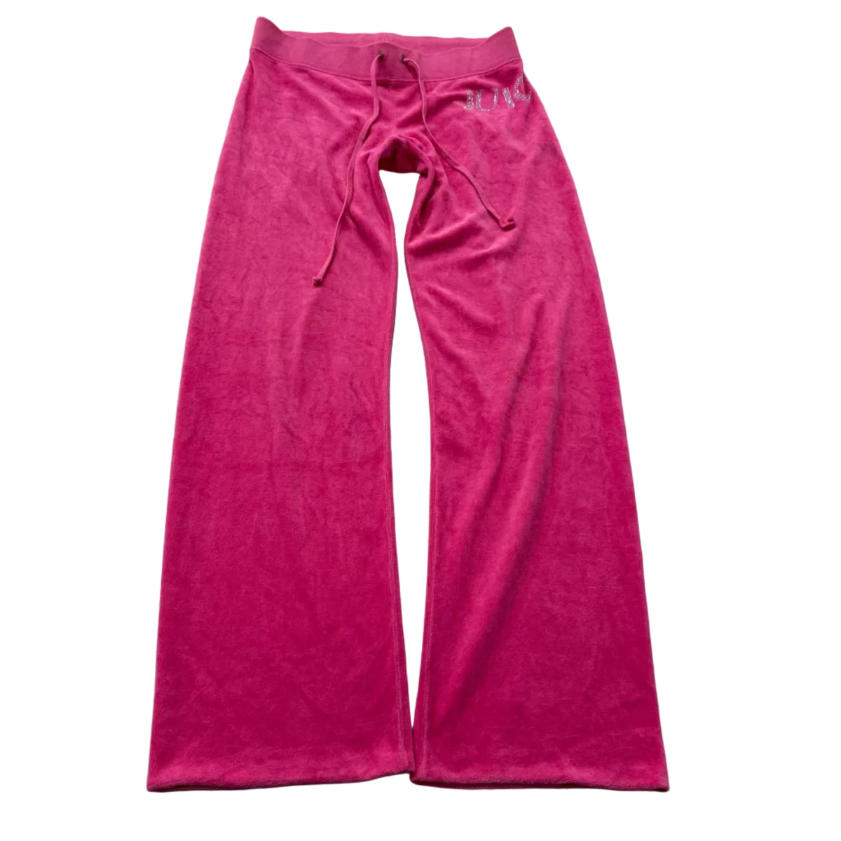 Juicy Couture Women's Pink Velour Flared Track Pants Rhinestone Logo Y2K Size S