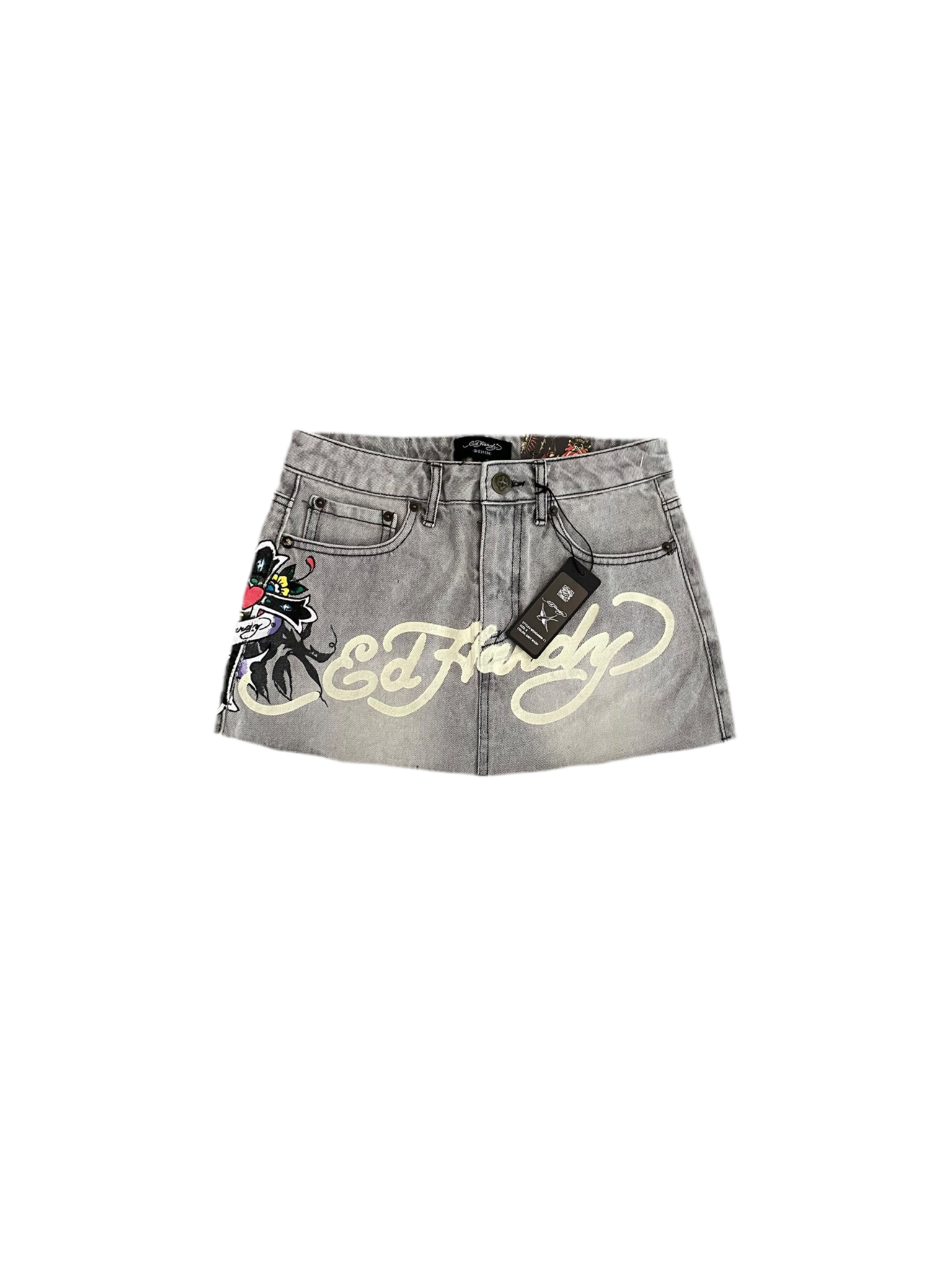 Ed Hardy “Cross” Grey Denim Mini Skirt