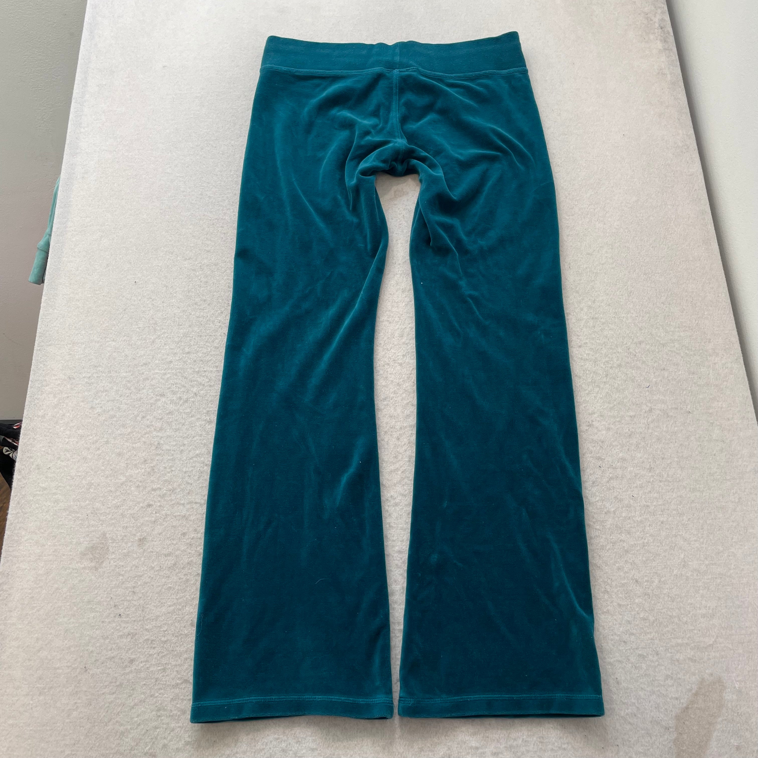 Juicy Couture Women's Dark Teal Velour Flared Leg Track Pant Drawstring Size W32