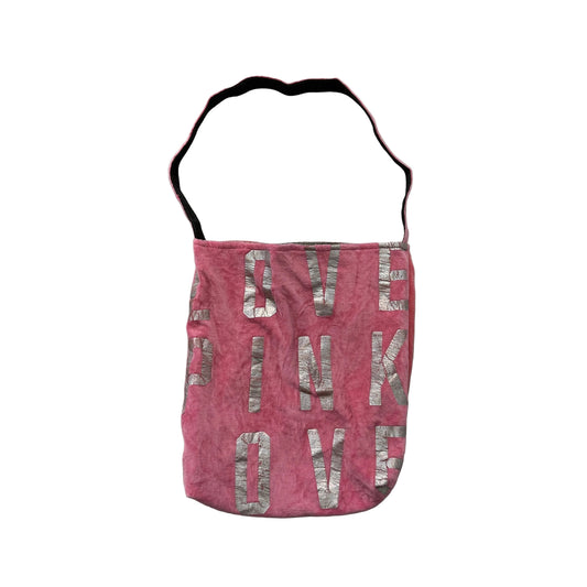 PINK Victoria's Secret Women's Pink Silver Velour Graphic Y2k Shoulder Tote Bag