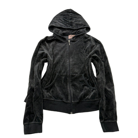 Vintage Juicy Couture Women's Black Velour Full Zip Hoodie Loungewear Y2K Size L