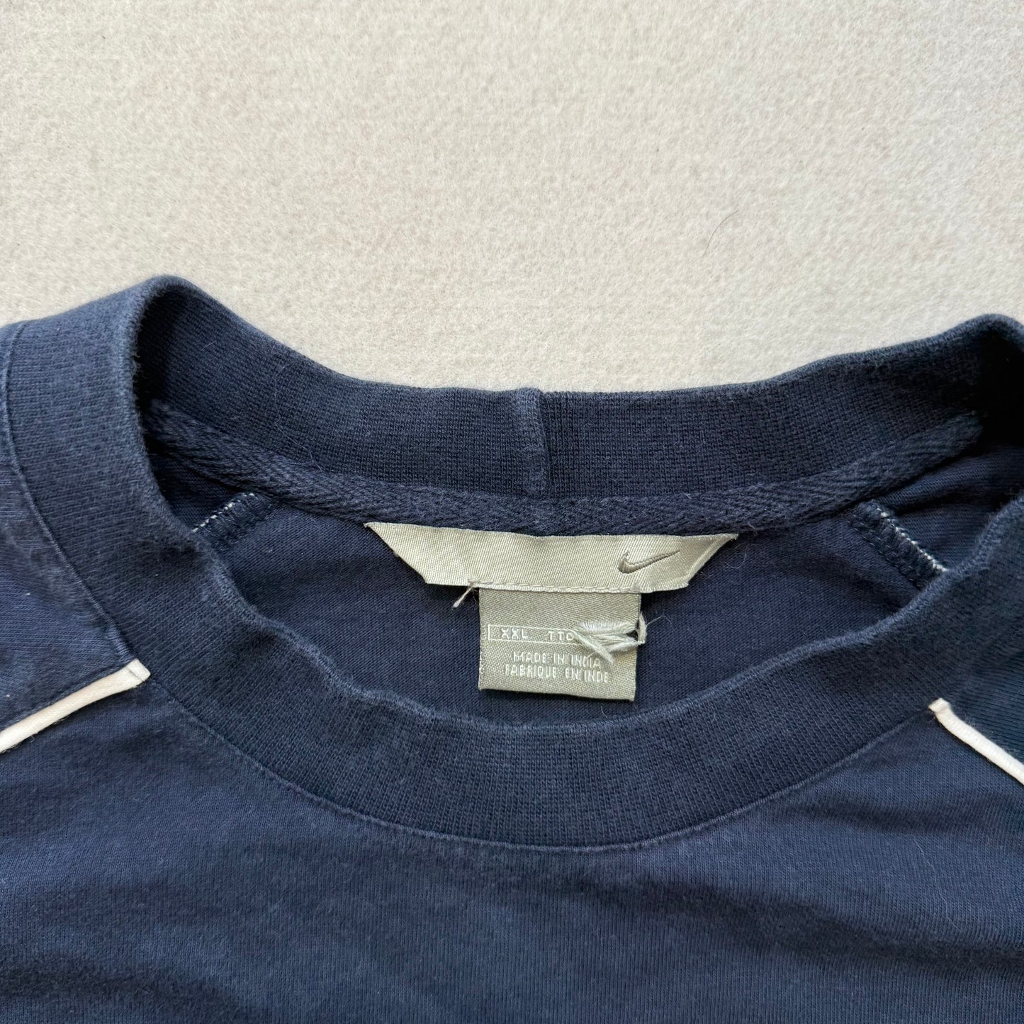 Nike Men Navy Yellow Cotton T-Shirt Long Sleeves Raglan Cut Swoosh Logo Size 2XL