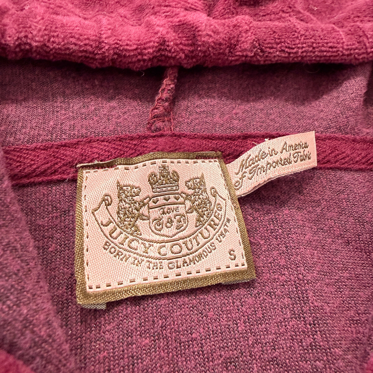 Vintage Juicy Couture Women Maroon Velour Zip-Up Hoodie Drawstring Pocket Size S