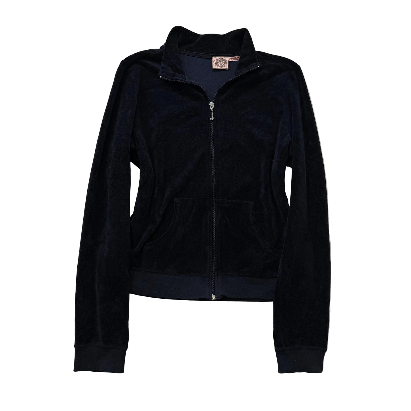 Vintage Juicy Couture Women's Navy Velour Full Zip Track Jacket Mock Neck Size L