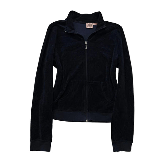 Vintage Juicy Couture Women's Navy Velour Full Zip Track Jacket Mock Neck Size L